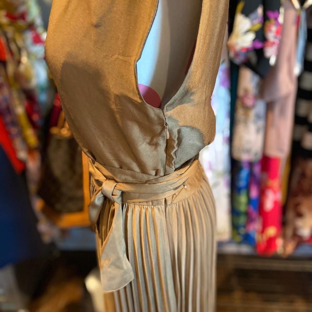 ❌SOLD❌ Stylish-Goddess Bronze Pleat Dress - Picture 7 of 15